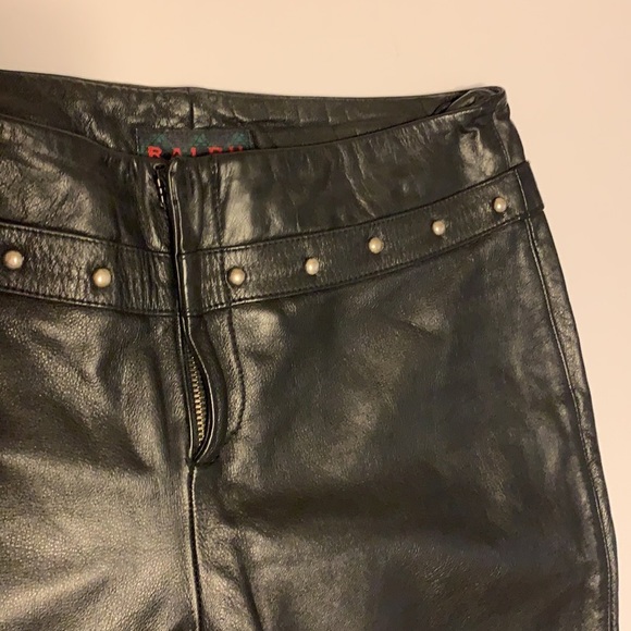 RALPH Ralph Lauren Vintage Black Leather Studded Flare Pants - Women’s Size 2 - Picture 7 of 13